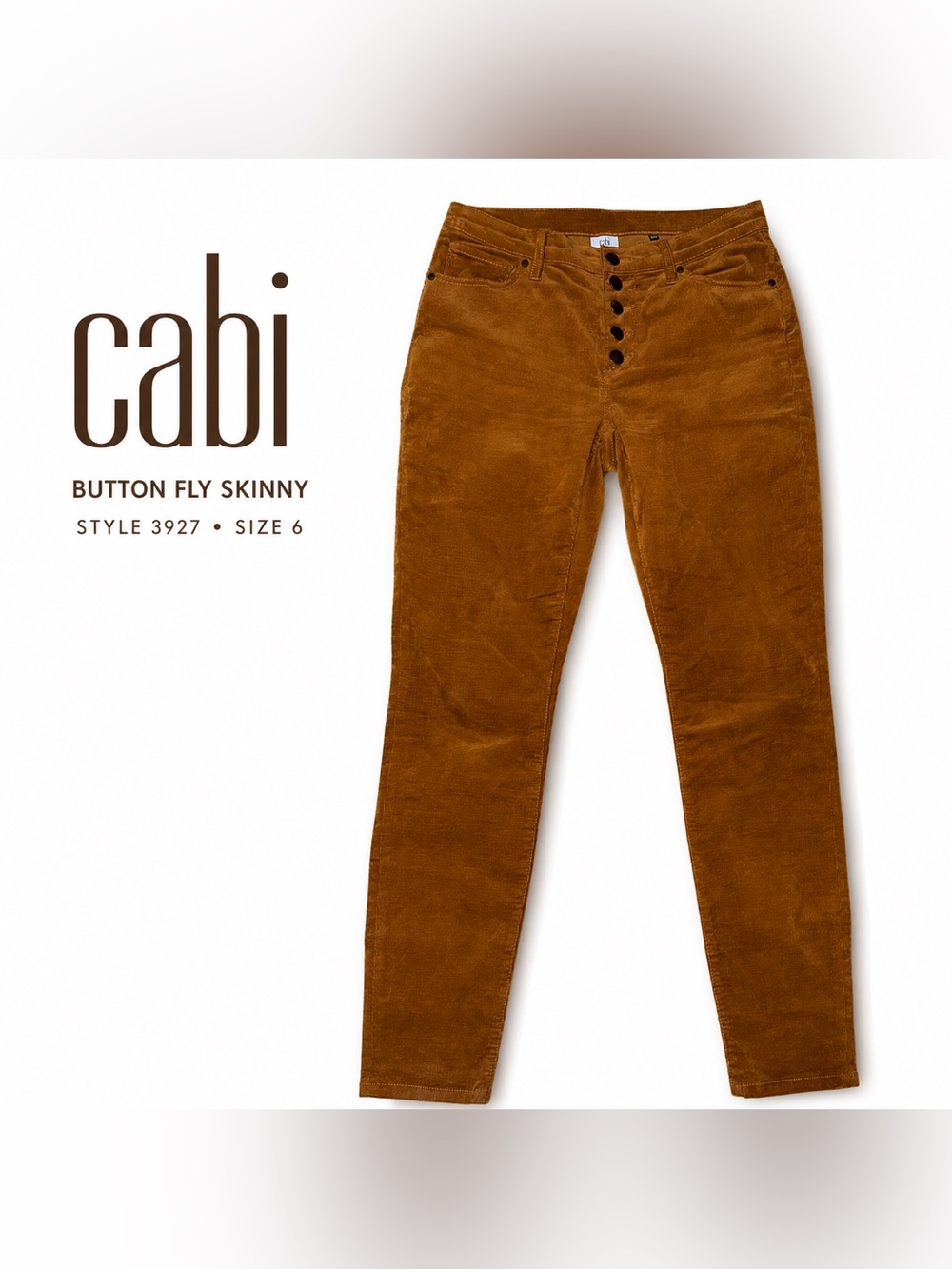 Cabi Rust Corduroy High Rise Skinny Pants Size 6 Button Fly Fall Autumn